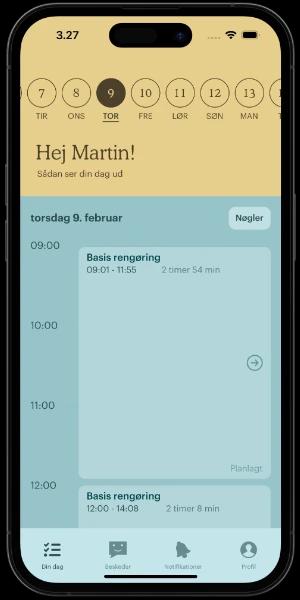 Housekeepr app viser en arbejdskalender for nem planlægning.