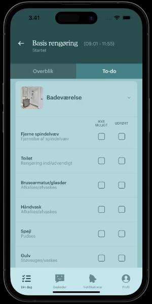 Enkel to-do liste i Housekeepr app for klare arbejdsinstrukser.
