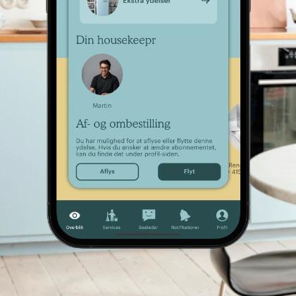 Detaljeret visning af Housekeeprs app med teamoversigt.
